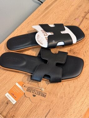 New Project Cloud Black Slide Sandals - Cutout H Strap